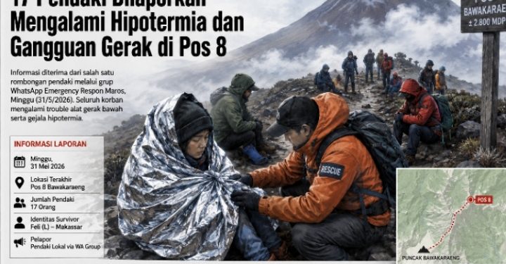 17 Pendaki Dilaporkan Mengalami Hipotermia dan Gangguan Gerak di Pos 8 Bawakaraeng